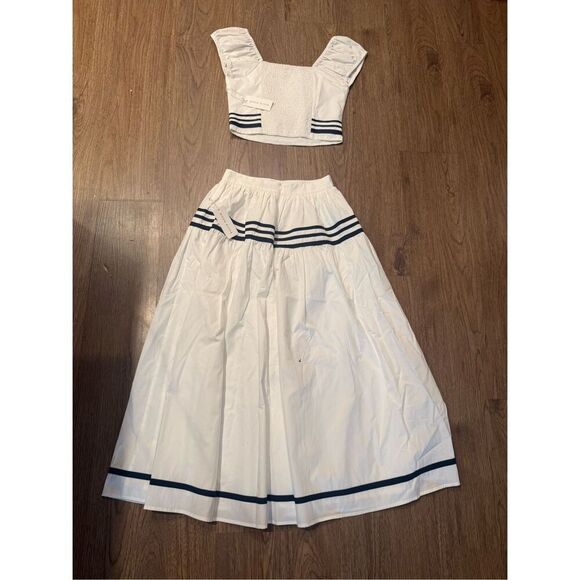 Moon River Stripe Shirred Crop Top & Midi Skirt Set NWT Size S 2-Piece Outfit - Picture 6 of 7